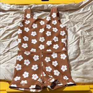 Adorable Floral Kids Romper in Tan